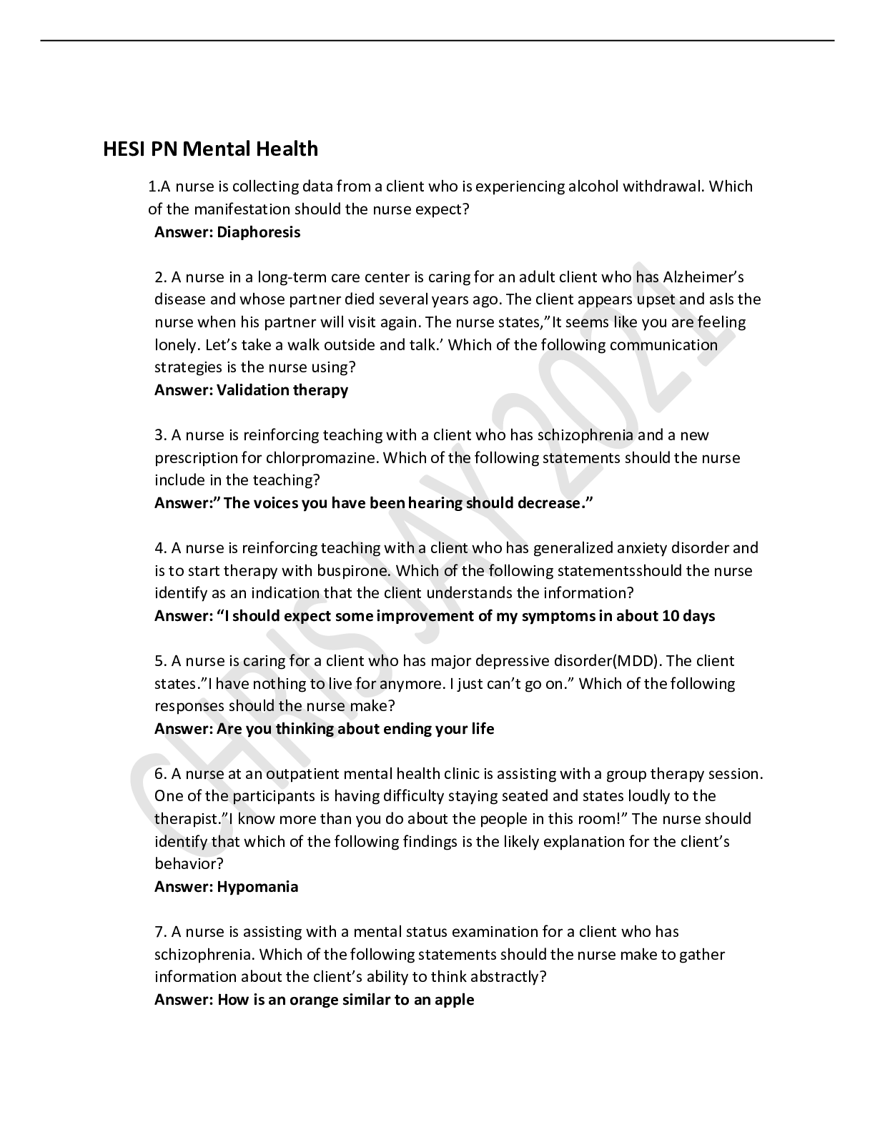 Preview image for HESI PN MENTAL HEALTH EXAM